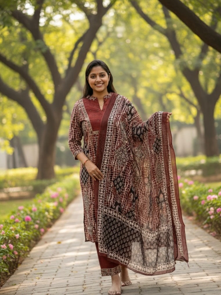 Maroon Heritage Printed Suit Set