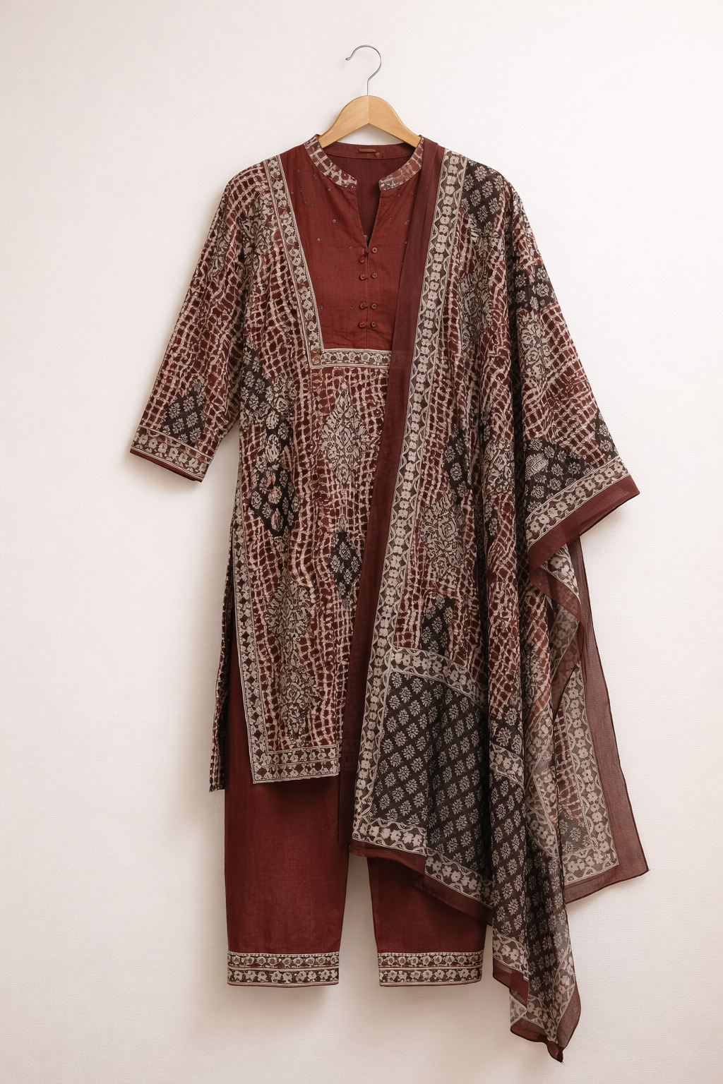 Maroon Heritage Printed Suit Set