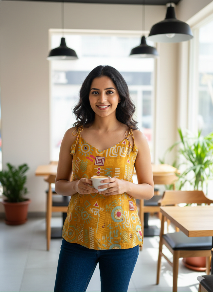 Golden Geometric Breezy Short Top