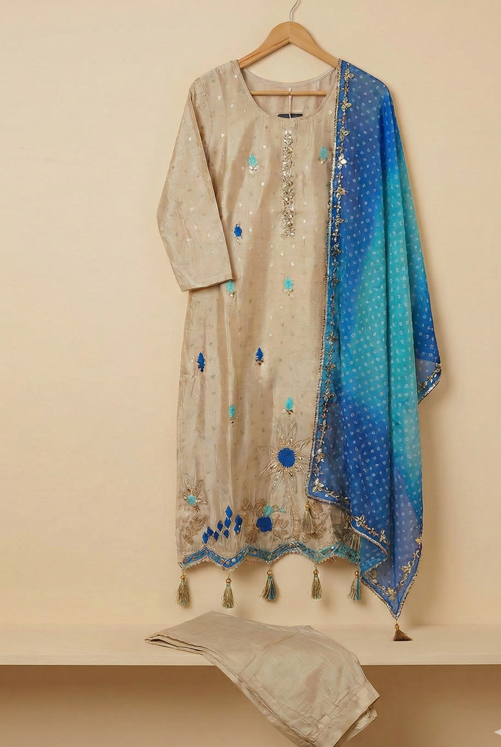 The Gota Neelam Bandhej Set