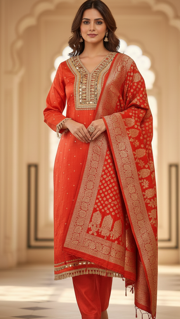 Orange Luxe Banarasi Suit