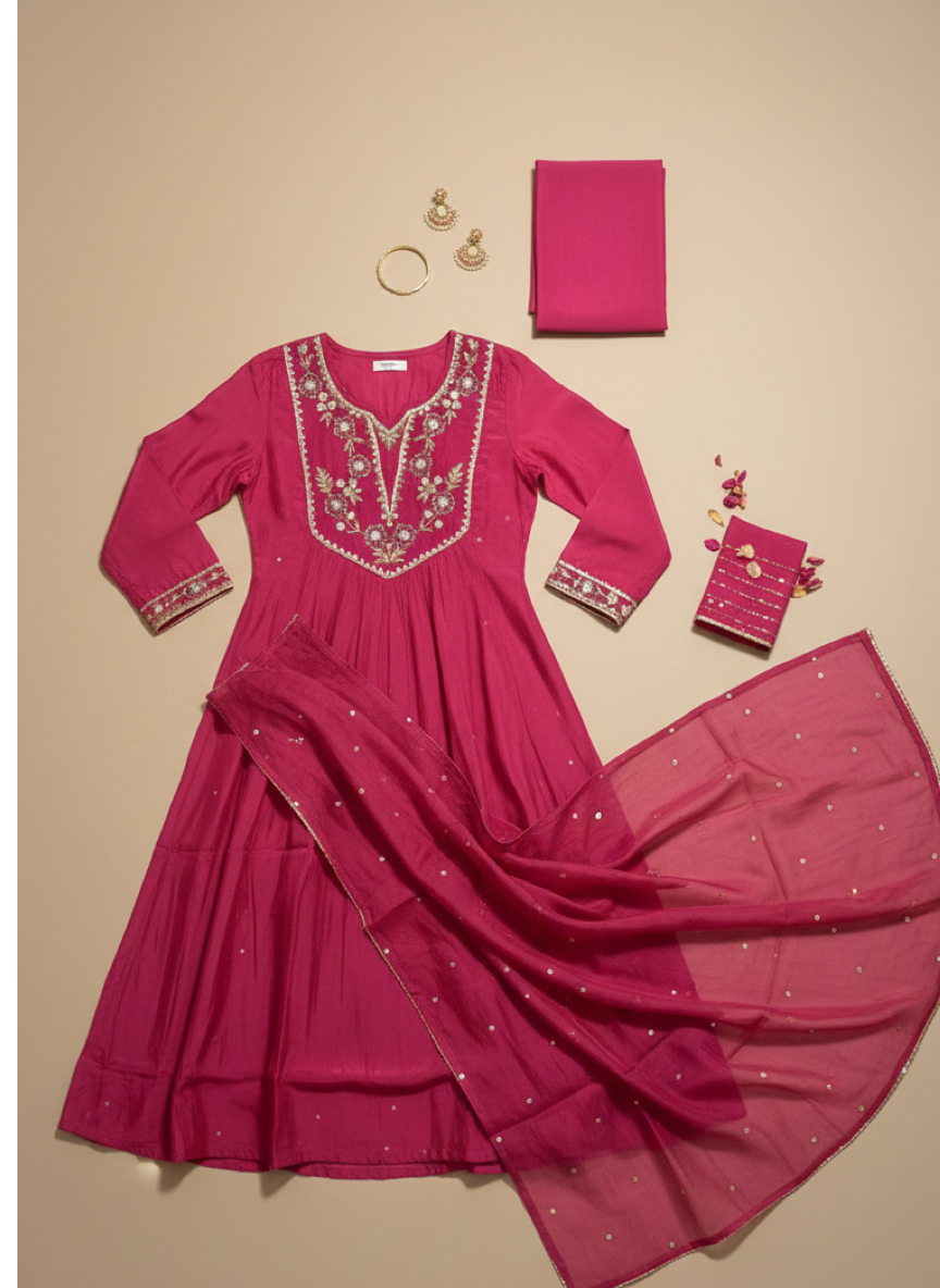 The Rani Zari Bloom Mul-Chanderi Anarkali