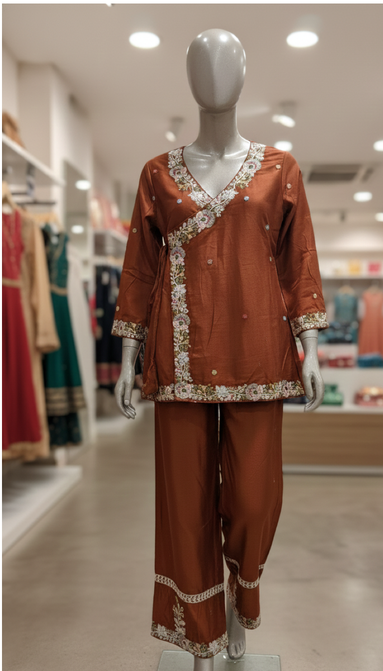 Brown Gul Embroidered Co-Ord Set