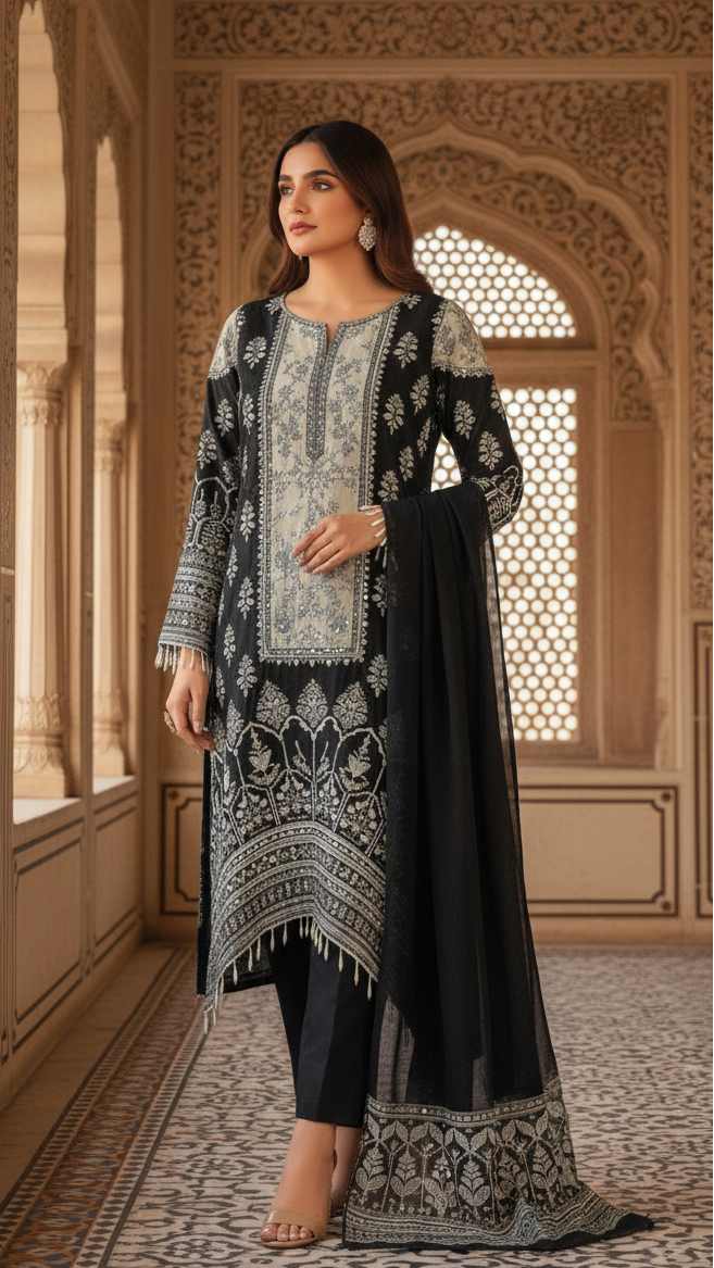 Black Drape Floral Kaftan