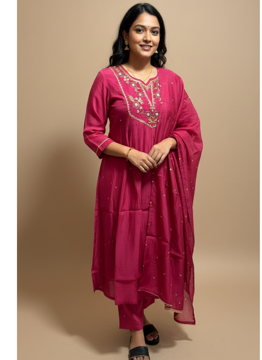 The Rani Zari Bloom Mul-Chanderi Anarkali