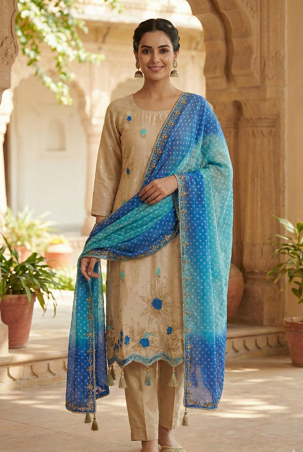 The Gota Neelam Bandhej Set