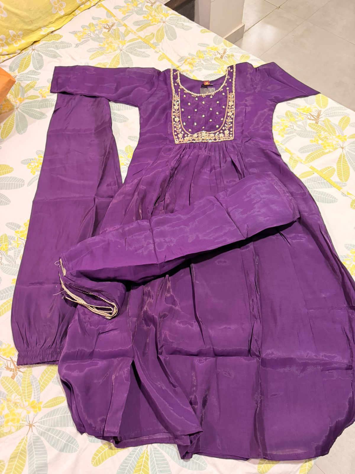 Plum & Gold Zari-Work Anarkali