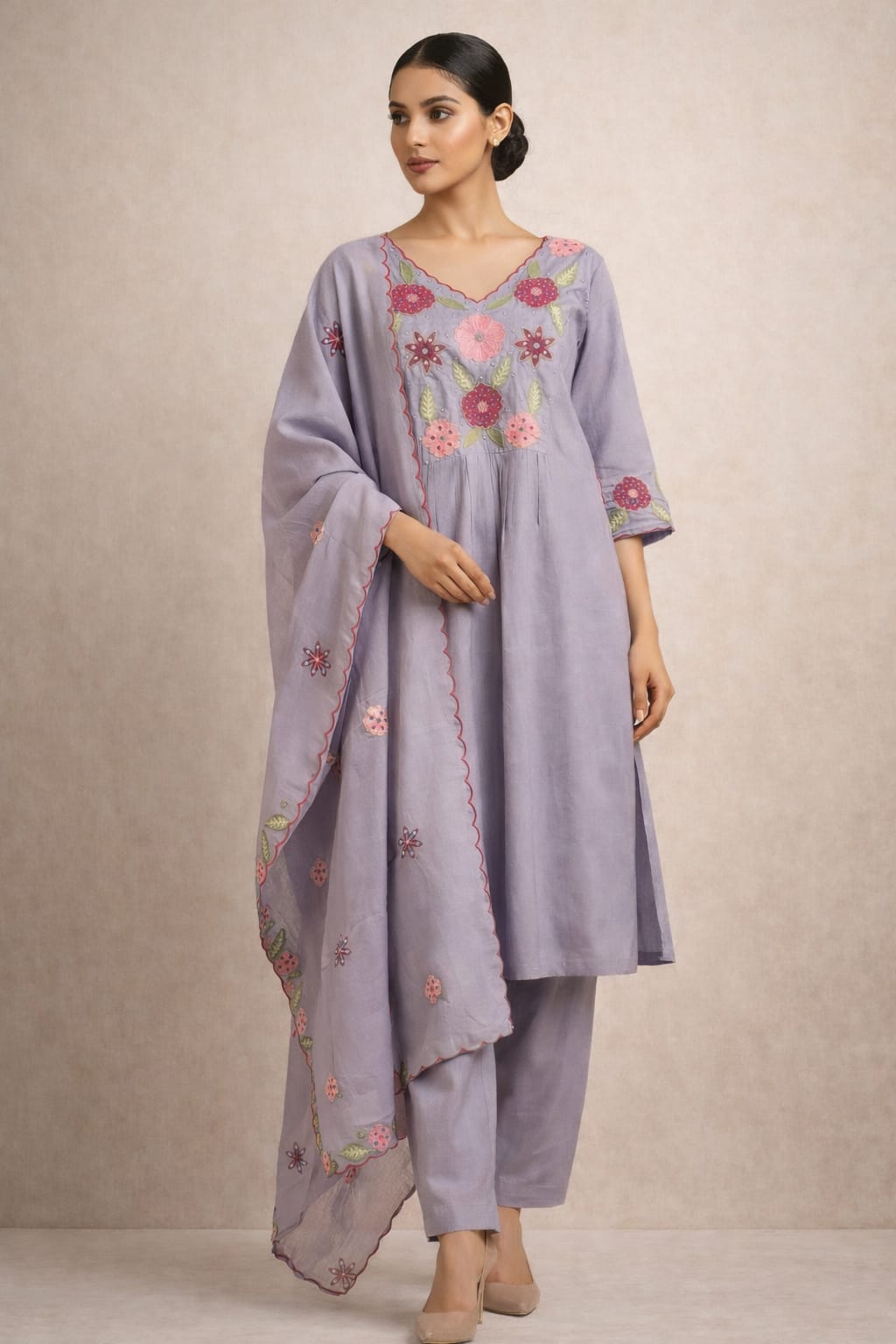 Lilac Phool Kurta Set