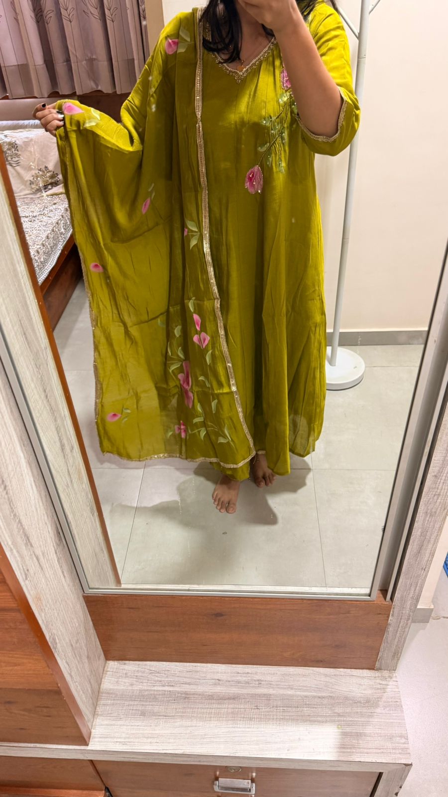 Olive Gulbahaar Handpainted Kurta Set