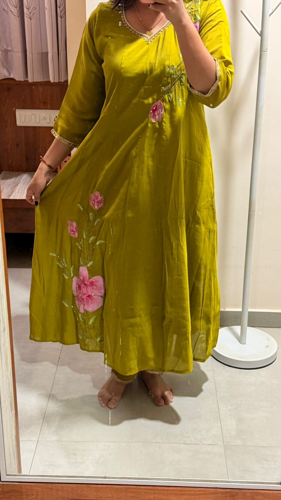 Olive Gulbahaar Handpainted Kurta Set