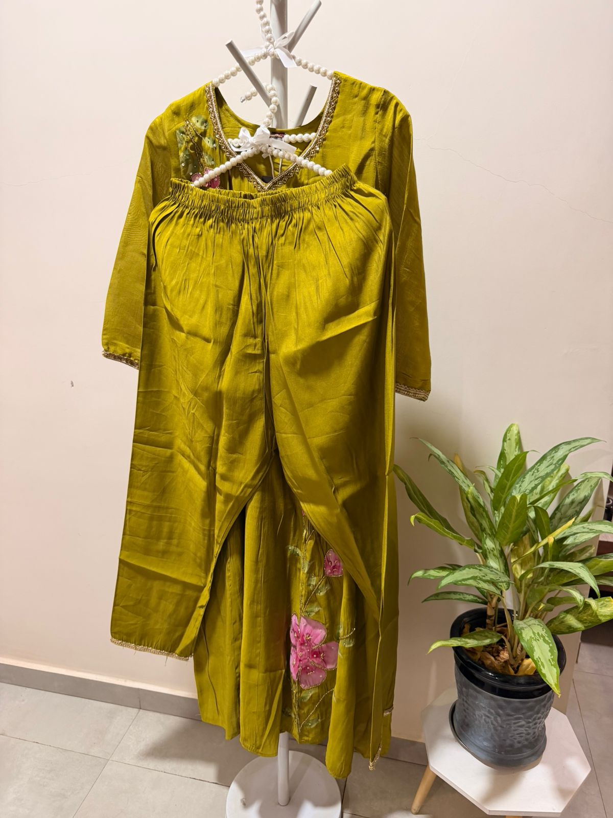 Olive Gulbahaar Handpainted Kurta Set