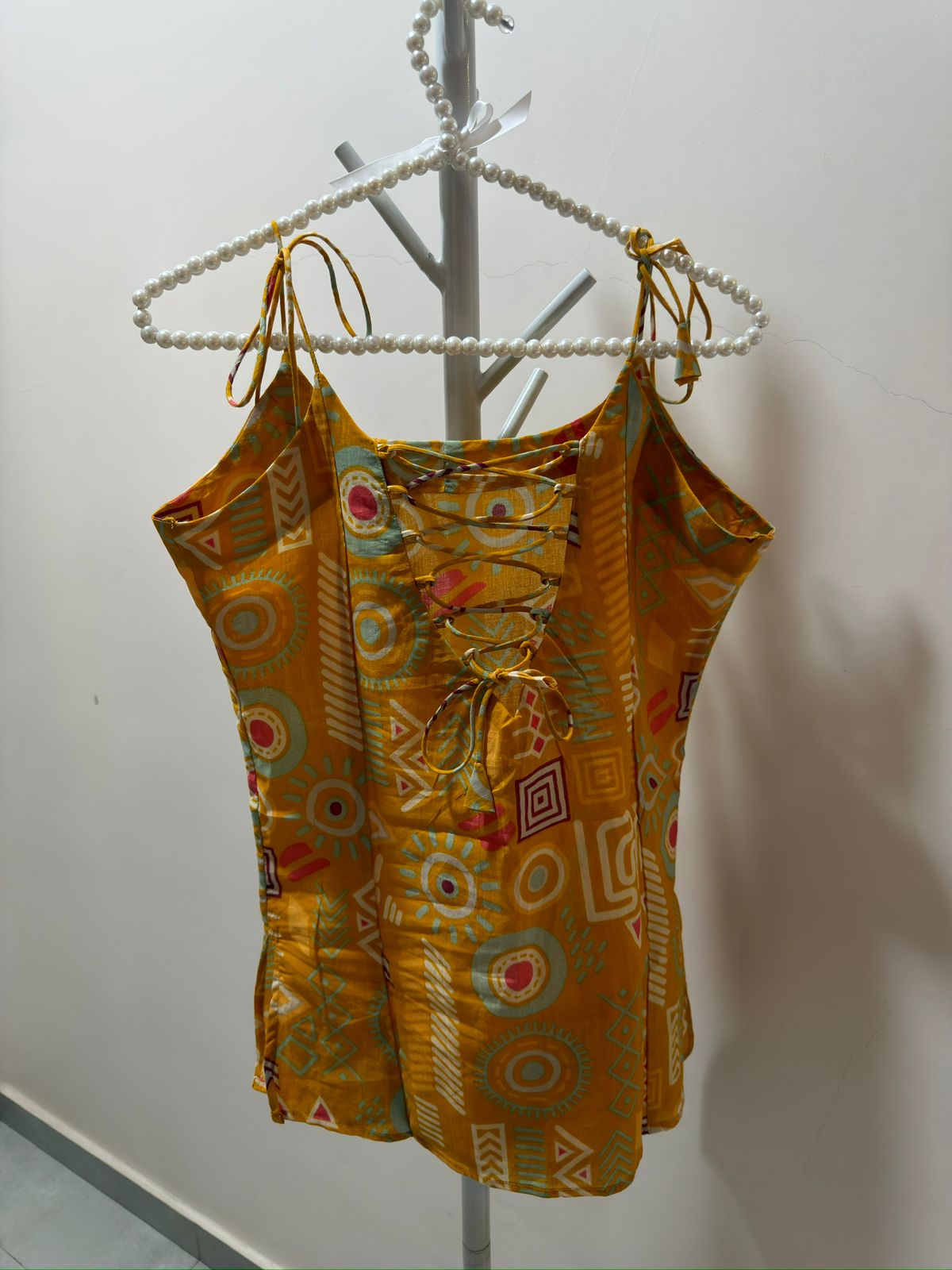 Golden Geometric Breezy Short Top