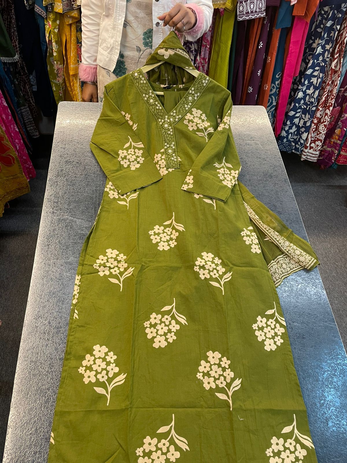 Olive Blossom Pure Jaipuri Cotton Suit Set (60x60)