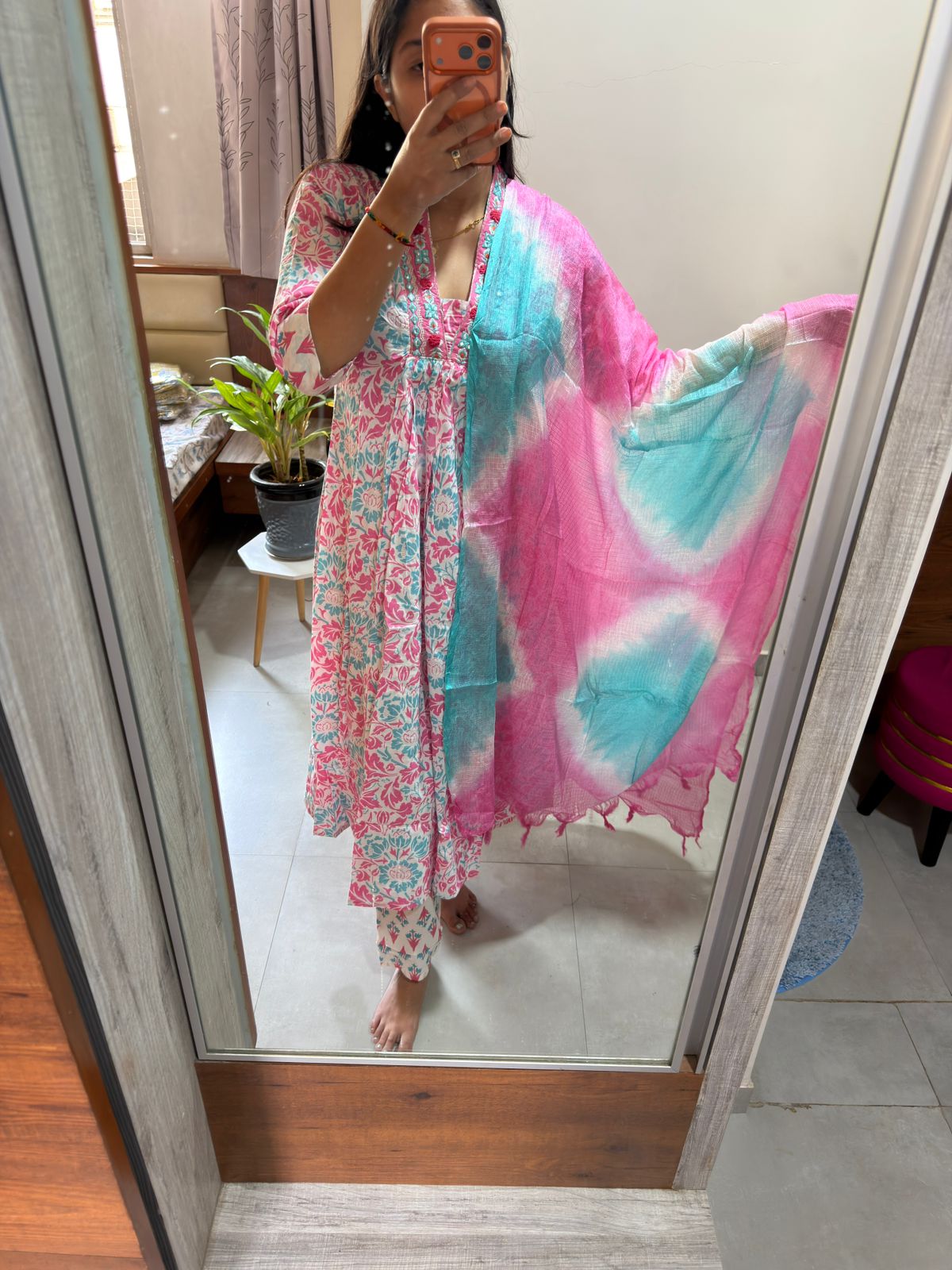 Blush Aqua Handblock Cotton Suit Set