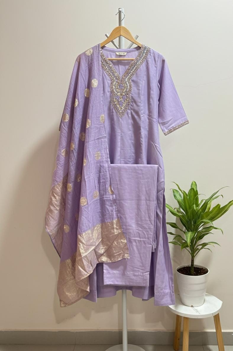 Lavender Noor Embroidered Suit Set
