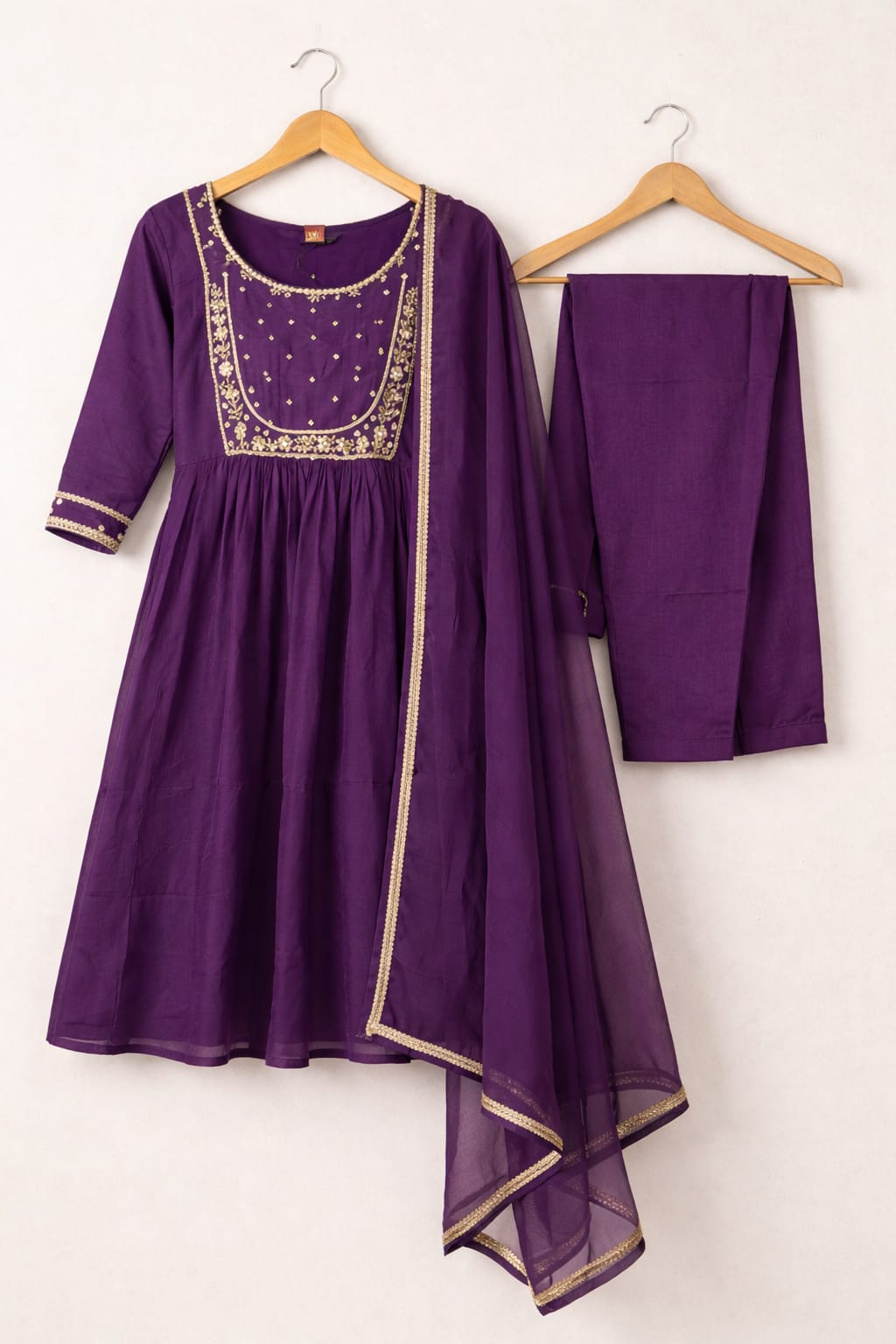 Plum & Gold Zari-Work Anarkali