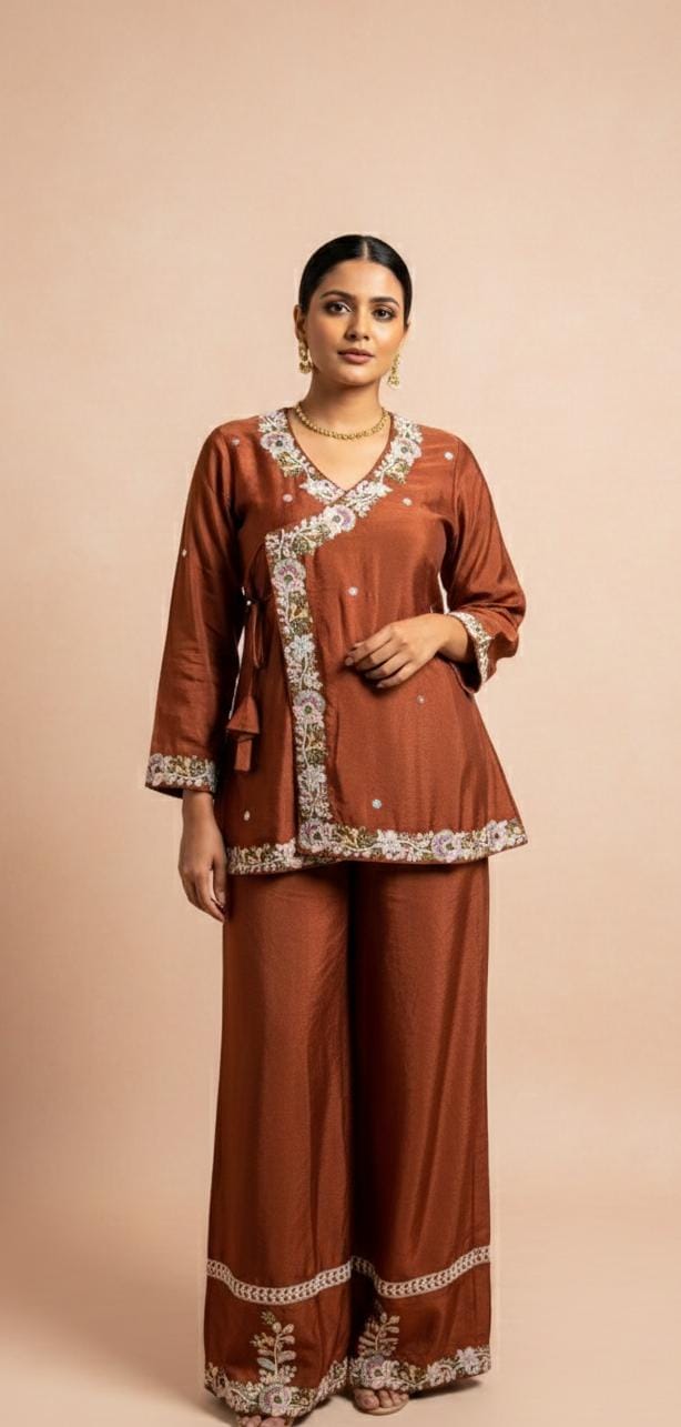 Brown Gul Embroidered Co-Ord Set